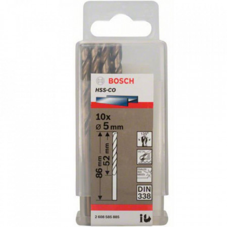 10-Pack Drill Bits HSS-CO 5.0x52x86mm