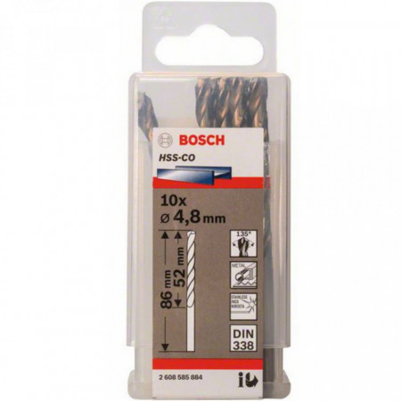 10-Pack Drill Bits HSS-CO 4.8x52x86mm