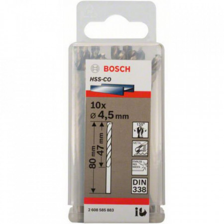 10-Pack Drill Bits HSS-CO 4.5x47x80mm