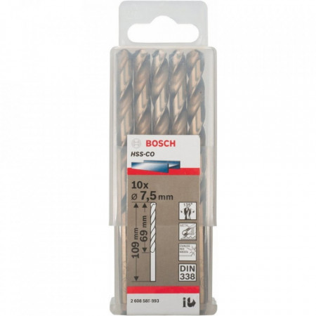 10-Pack Drill Bits HSS-CO 7.5x69x109mm