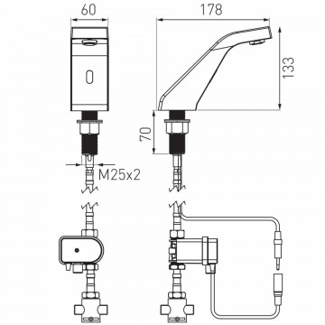 dimensiuni Baterie senzor lavoar Sirocco Sensor Pre-Mixed
