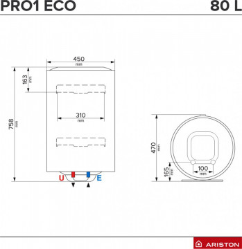 dimensiuni Boiler electric Ariston Pro 1 Eco 80 V