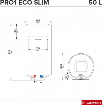 dimensiuni Boiler electric Ariston Pro 1 Eco Slim 50 V