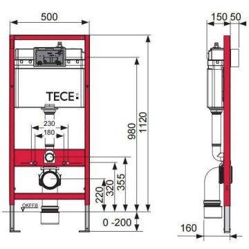 dimensiuni Cadru rezervor suspendat clapeta crom 9400006 TECE