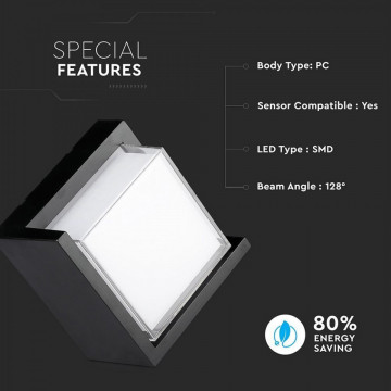 detalii Lampa LED 12W IP65 4000K alb neutru V-Tac VT-827 negru