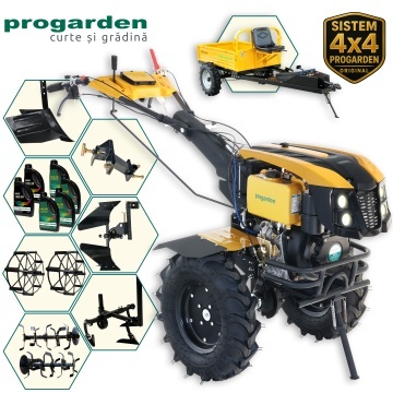 Pachet ProGARDEN Campo 1273 Alpine V2 Motocultor 12CP | PRS20-45 Prășitoare | Remorcă RM500T | Plug bilonat/rariță | Plug reversibil | Adaptor | 2 Roți metalice 540x170 | 6L ulei