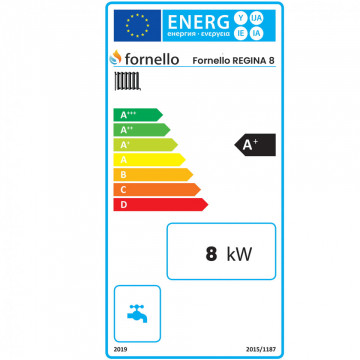 eticheta energetica Semineu pe Peleti cu aer cald Fornello Regina 8 kW