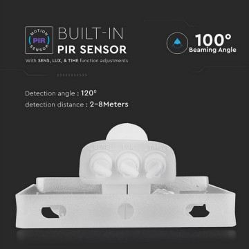 Reflector LED SMD 20W 6400K IP65 cu senzor miscare V-Tac VT-20-S alb PIR