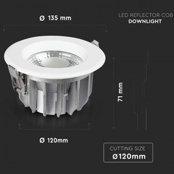 dimensiuni Spot rotund LED COB 10W 120 Lm/W alb cald VT-26101