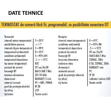 date tehnice Termostat Motan TH510-RTS Wireless