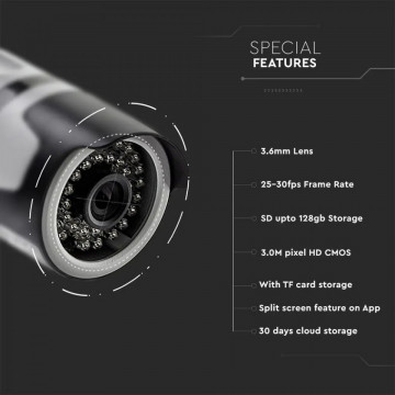 caracteristic speciale Camera Exterior 3MP IP65 Bullet V-Tac VT-5157