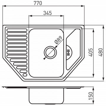 dimensiuni Chiuveta inox Ferro cu o cuva si picurator 48x77 cm, texturat