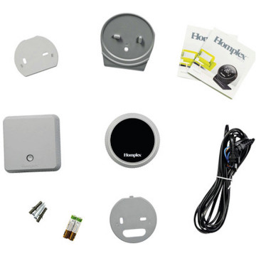 pachet livrare Termostat inteligent Homplex NX1 gri cu suport pentru masa.