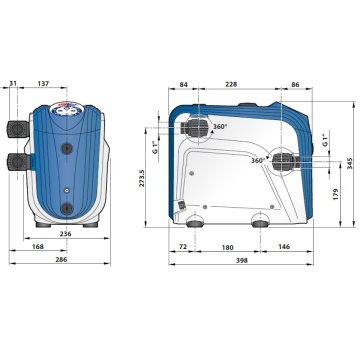 Dimensiuni Hidrofor electronic Pedrollo DG-BLU 5