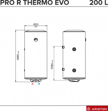 dimensiuni Boiler termoelectric Ariston Pro R Thermo EVO 200 VTS