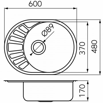 dimensiuni Chiuveta rotunda inox texturat Ferro cu o cuva si picurator 45x58 cm