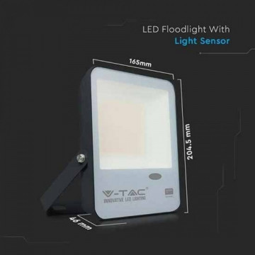 dimensiuni Reflector LED 30W cu senzor crepuscular 6500K V-Tac VT-37 alb rece