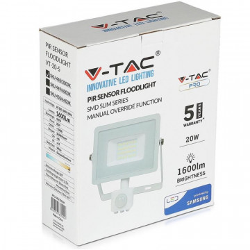 ambalaj Reflector LED SMD 20 W 6400 K IP65 cu senzor miscare V-Tac VT-20-S negru