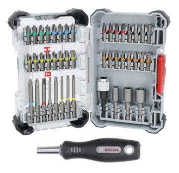 Set mixt Bosch 40 Biți 25 mm | 3 chei tubulare | mâner și cap de șurubelniță 1/4"