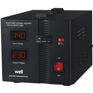 Stabilizator Tensiune Well Secure 1000 VA / 600W cu Servomotor - Protecție Centrală Termică