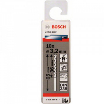 10-Pack Drill Bits HSS-CO 3.2x36x65mm