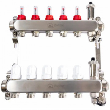 Distribuitor colector Inox cu debitmetre Neoter Premium D1”x 3/4” si racorduri eurocon