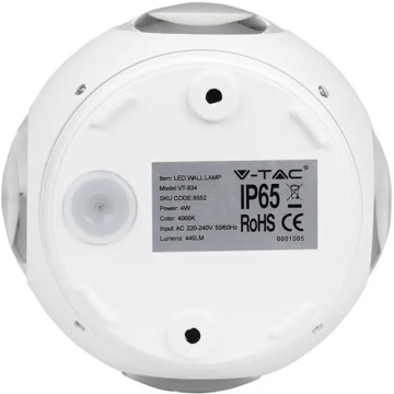 Lampa LED perete V-Tac 8551 4W IP65 3000K alb cald spate