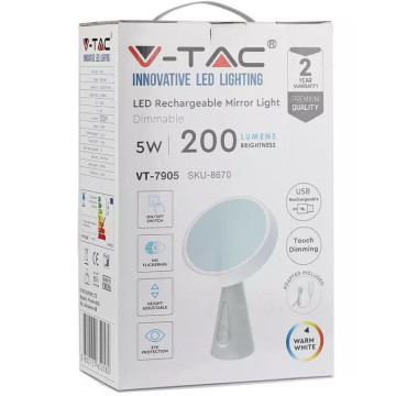ambalaj Oglinda iluminata LED 5W dimabil 3000K V-Tac VT-7905 alb cald