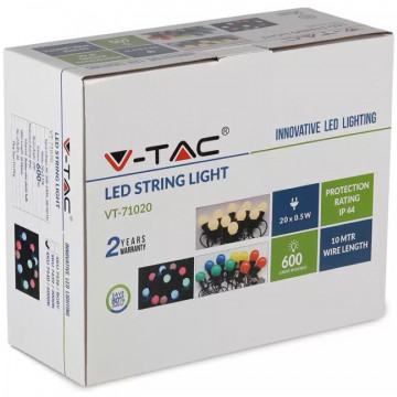 ambalaj Sir iluminat festiv IP44 10m 0.5 W x 20 3000K V-Tac VT-71020 alb cald