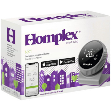 ambalaj Termostat inteligent Homplex NX1 gri cu suport pentru masa.