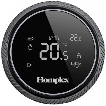 Termostat inteligent rotund Homplex NX1 negru cu suport pentru masa.