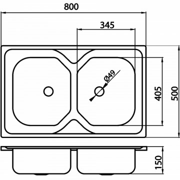 dimensiuni Chiuveta din Inox texturat cu 2 cuve Ferro 50x80 cm