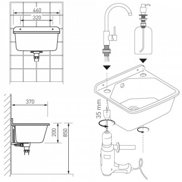 dimensiuni Chiuveta din poliester Ferro 37/46 cm gri