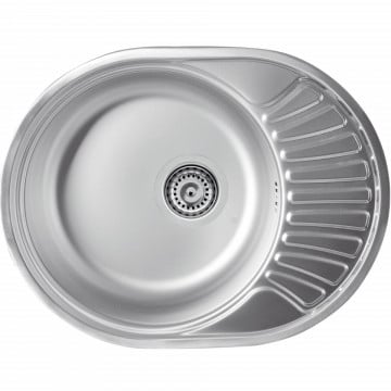 Chiuveta rotunda inox satinat Ferro cu o cuva si picurator 45x58 cm