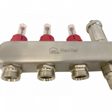 detalii Distribuitor colector Inox cu debitmetre Neoter Premium D1”x 3/4” si racorduri eurocon