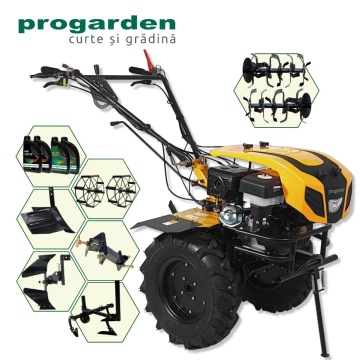 Pachet ProGARDEN Campo 1844 Motocultor 18CP | Plug bilonat | Plug reversibil | Prasitoare | Adaptor | 2 roti metalice 540x170 | 4L Ulei