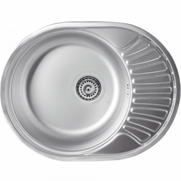 Chiuveta rotunda inox satinat Ferro cu o cuva si picurator 45x58 cm