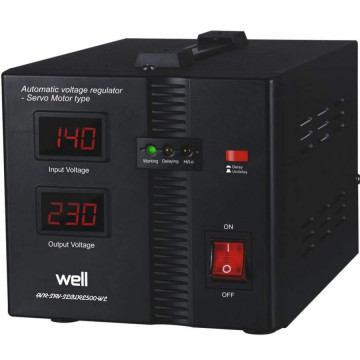 Stabilizator Tensiune Well Secure 500 VA / 300W cu Servomotor - Protecție Centrală Termică