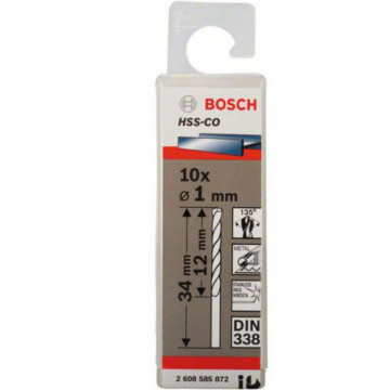 10-Pack Drill Bits HSS-CO 1.0x12x34mm