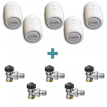 Pachet 5x Cap termostatic Poer WKT-7 si Robinet termostatic 1/2"