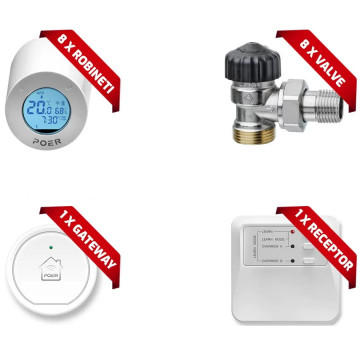 Pachet 8 capete termostatice Poer Smart, Ventile, Gateway, Receptor