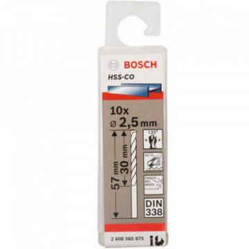10-Pack Drill Bits HSS-CO 2.5x30x57mm
