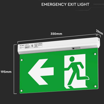 dimensiuni Lampa LED V-Tac VT-995 iesire Urgenta Exit cu Buton de Test Control RF