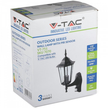 ambalaj Corp iluminat de perete cu Senzor IP44 V-Tac VT-751 negru