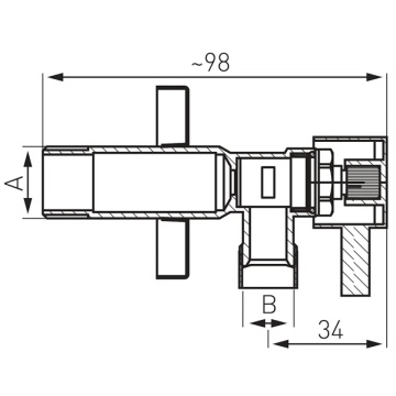 dimensiuni Robinet Colțar Ferro 1/2" x 1/2"