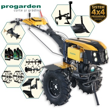 Pachet ProGARDEN Campo 1273 Alpine V2 | Motocultor 12CP | PRS20-45 Prasitoare | Plug bilonat/rarita | PR2B-31 Plug reversibil | Adaptor | 2 Roti metalice 540x170 | 4 L Ulei