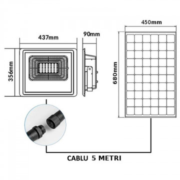 dimensiuni Reflector LED 50 W 6000 K incarcare Solara V-Tac VT-300W