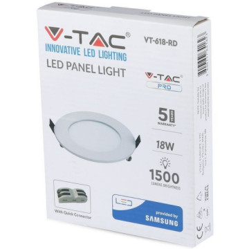 ambalaj Panou LED rotund incorporabil 18 W 6400 K alb rece V-Tac VT-618