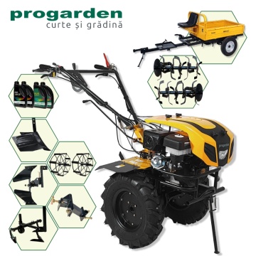 Pachet ProGARDEN Campo 1844 Motocultor 18CP | Remorca RM500C | Plug bilonat | Plug reversibil | Prasitoare | Adaptor | 2 Roti metalice 540x170 | 4L Ulei