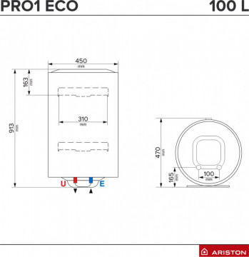 dimensiuni Boiler electric Ariston Pro 1 Eco 100 V